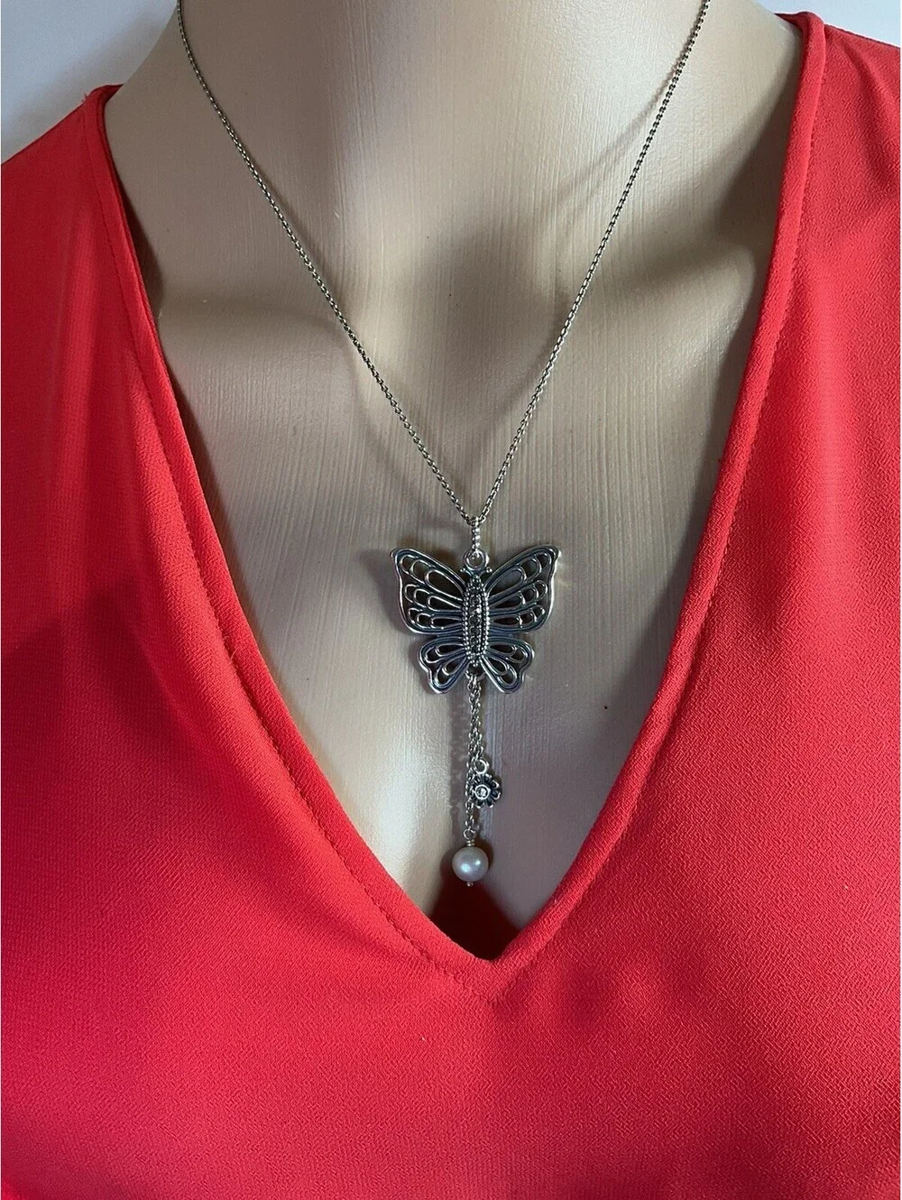 Pandora Love Takes Flight Butterfly Pendant Necklace 18” Adjustable Chain